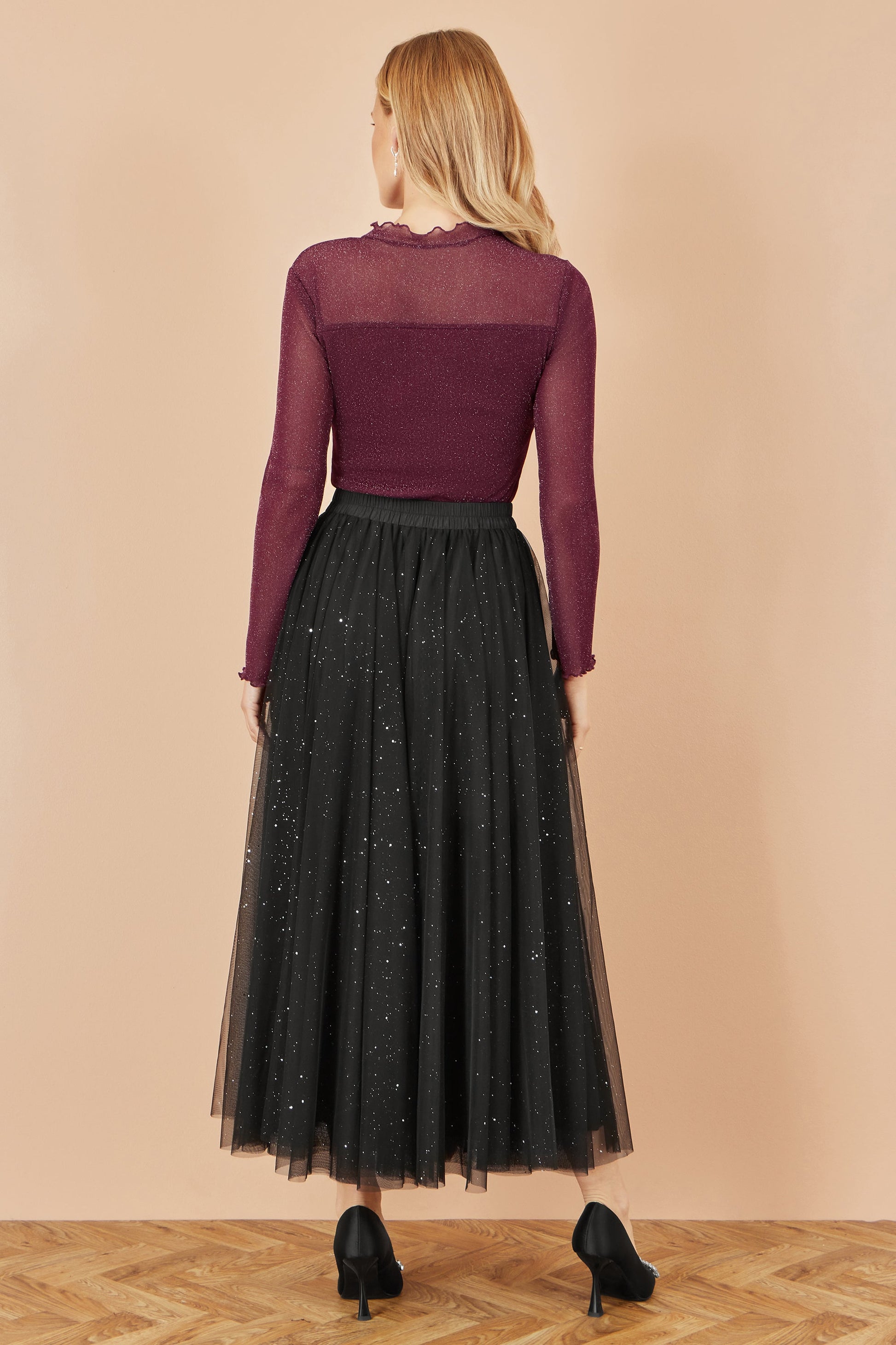 Black Sparkle Mesh Tulle Skirt With Satin Bow - Sizes 8 to 16