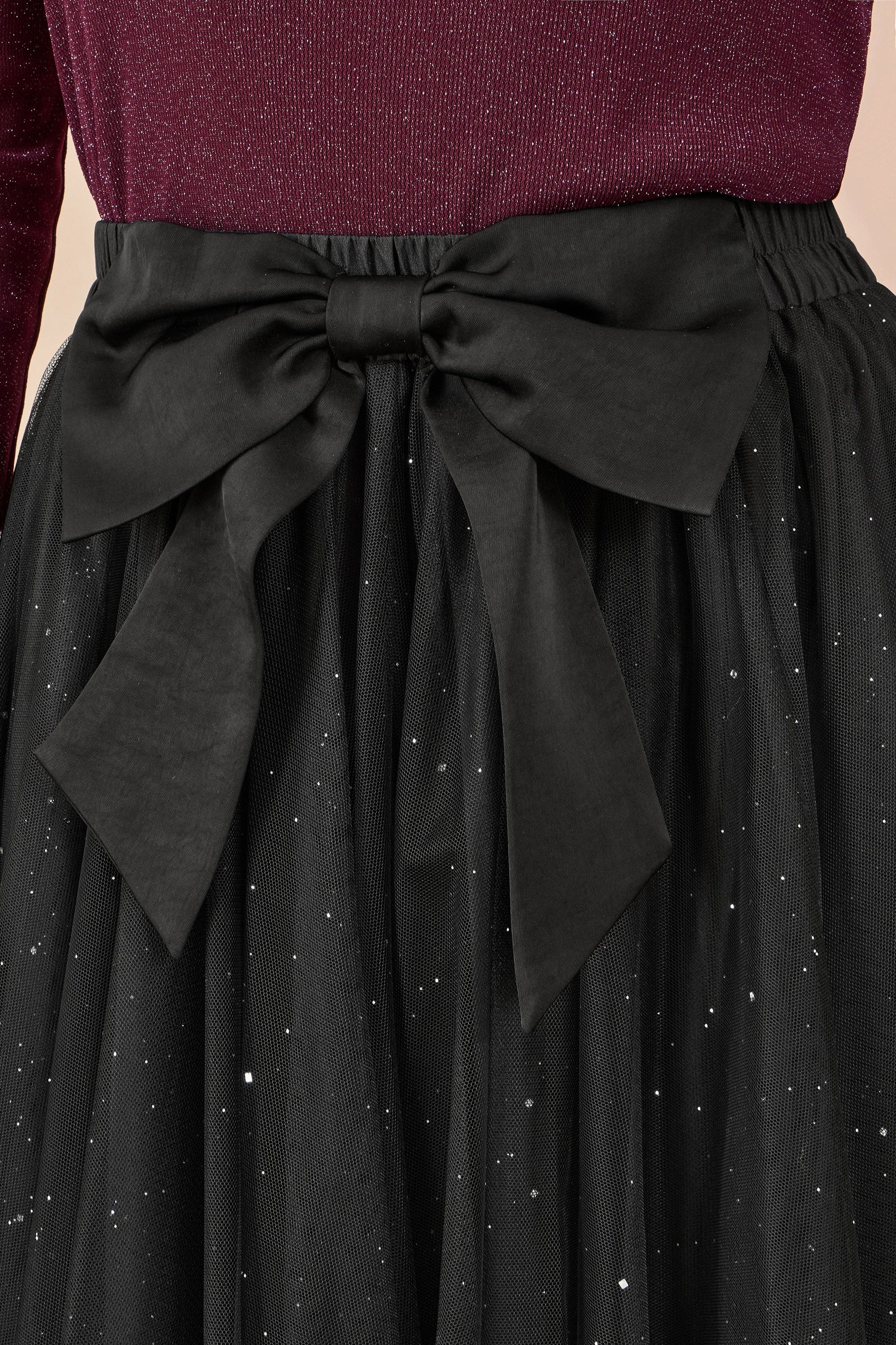 Black Sparkle Mesh Tulle Skirt With Satin Bow - Sizes 8 to 16