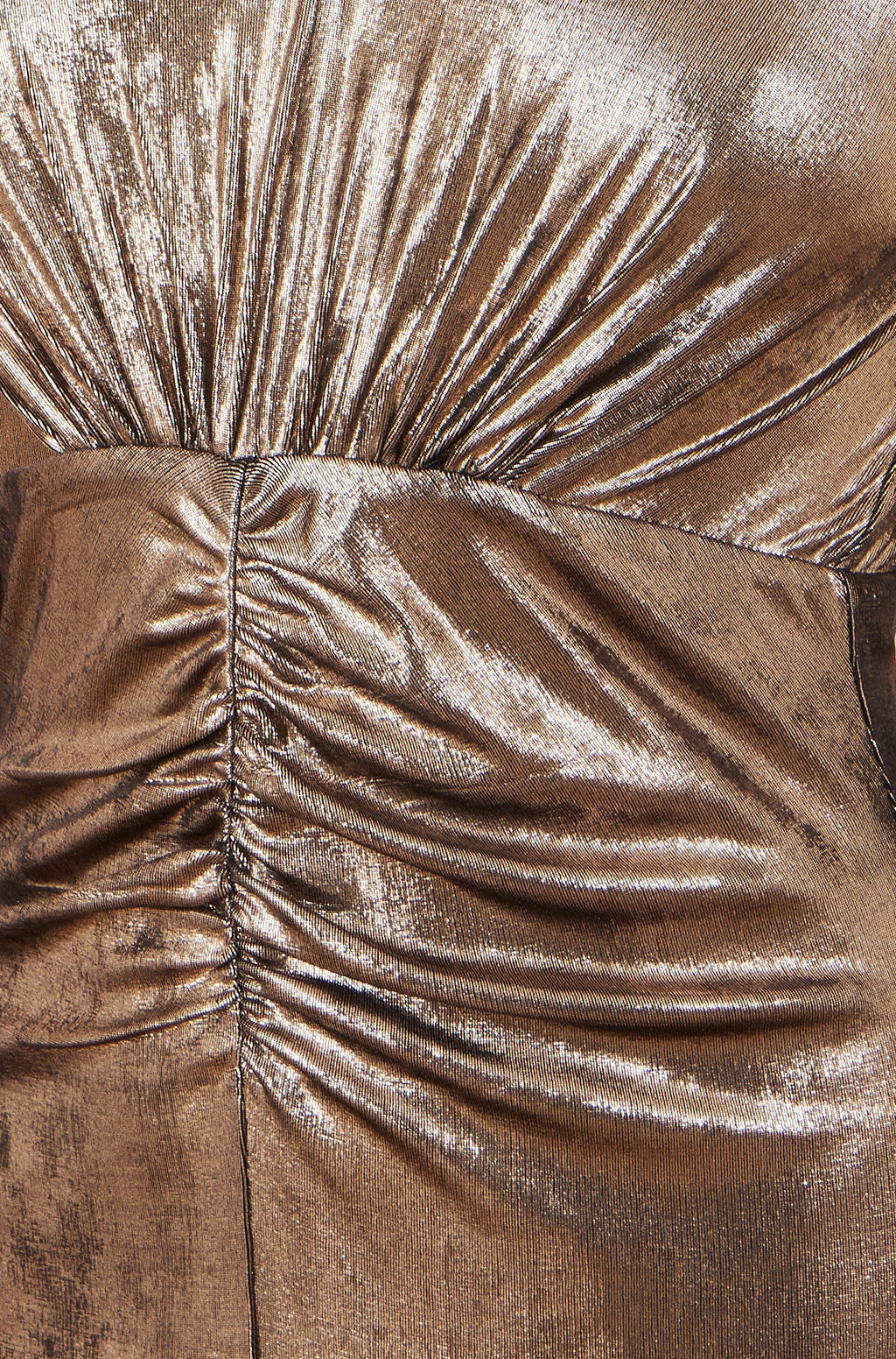 Gold Metallic Stretch Ruched Maxi Dress With Split Hemline - Sizes 8 to 16