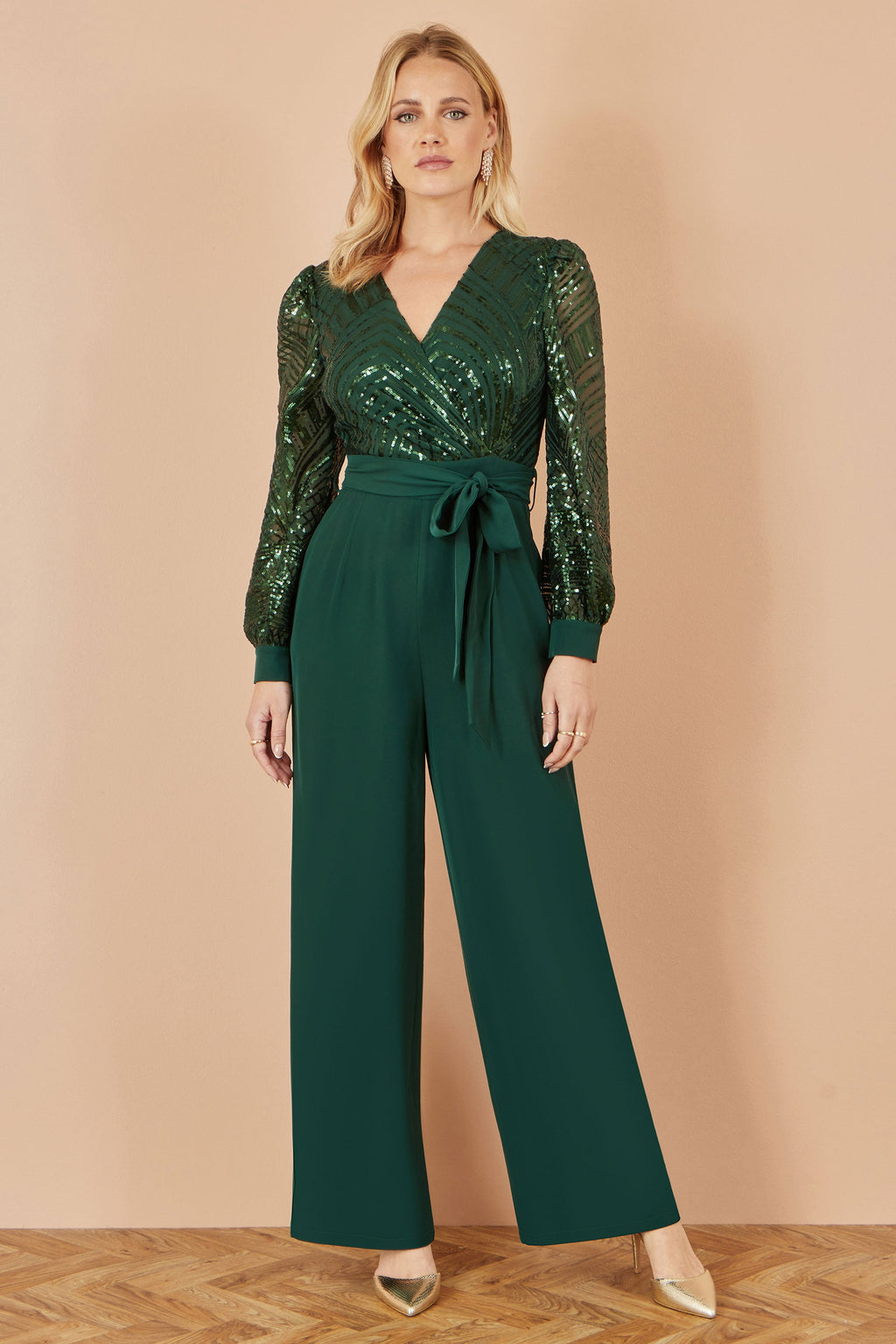 Green Sequin Wrap Over Jumpsuit - Sizes 8 to 16