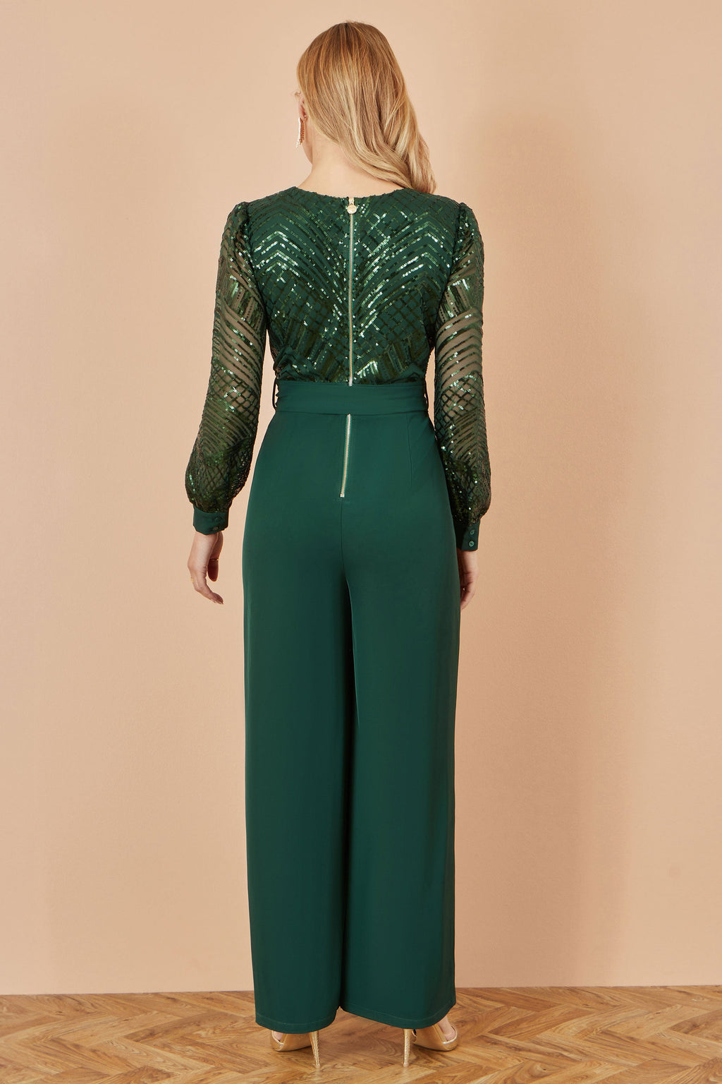 Green Sequin Wrap Over Jumpsuit - Sizes 8 to 16