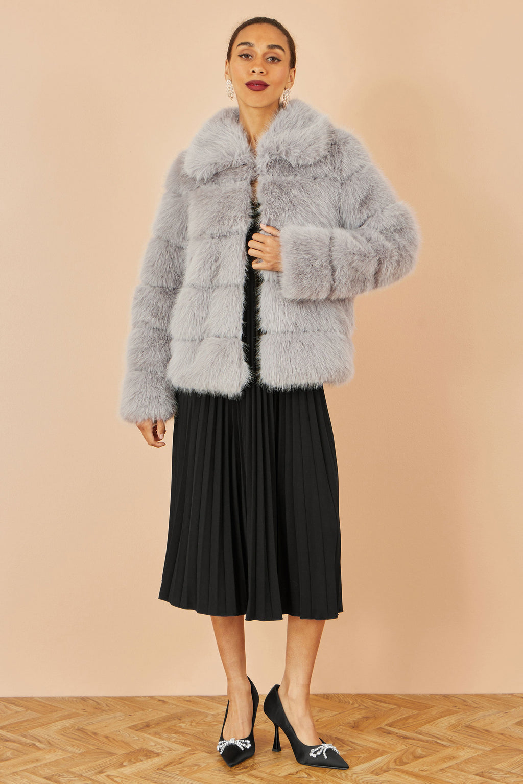 Grey Luxe Faux Fur Coat - Sizes 8 to 16