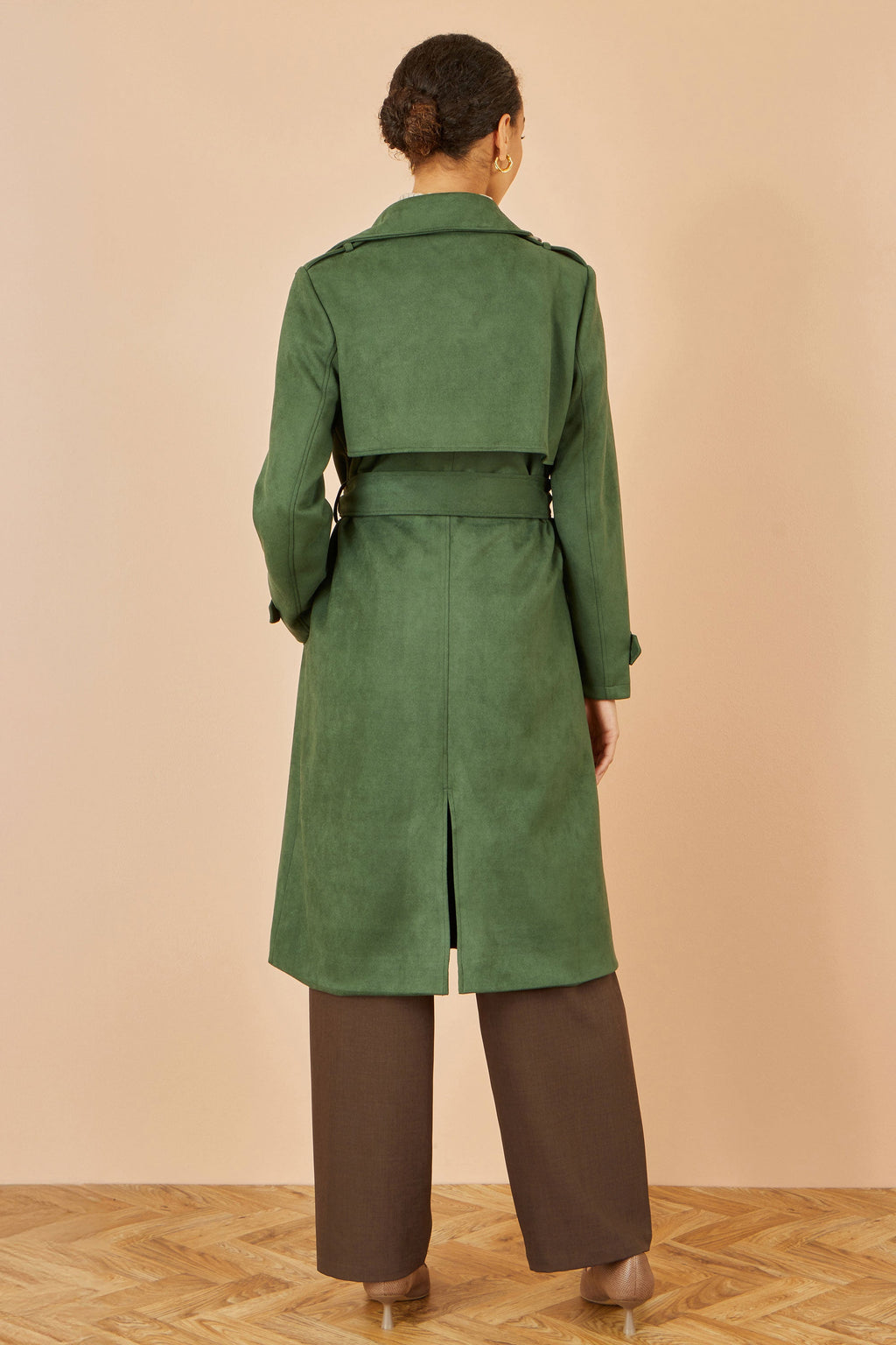 Green Faux Suede Trench Coat - Sizes 8 to 16