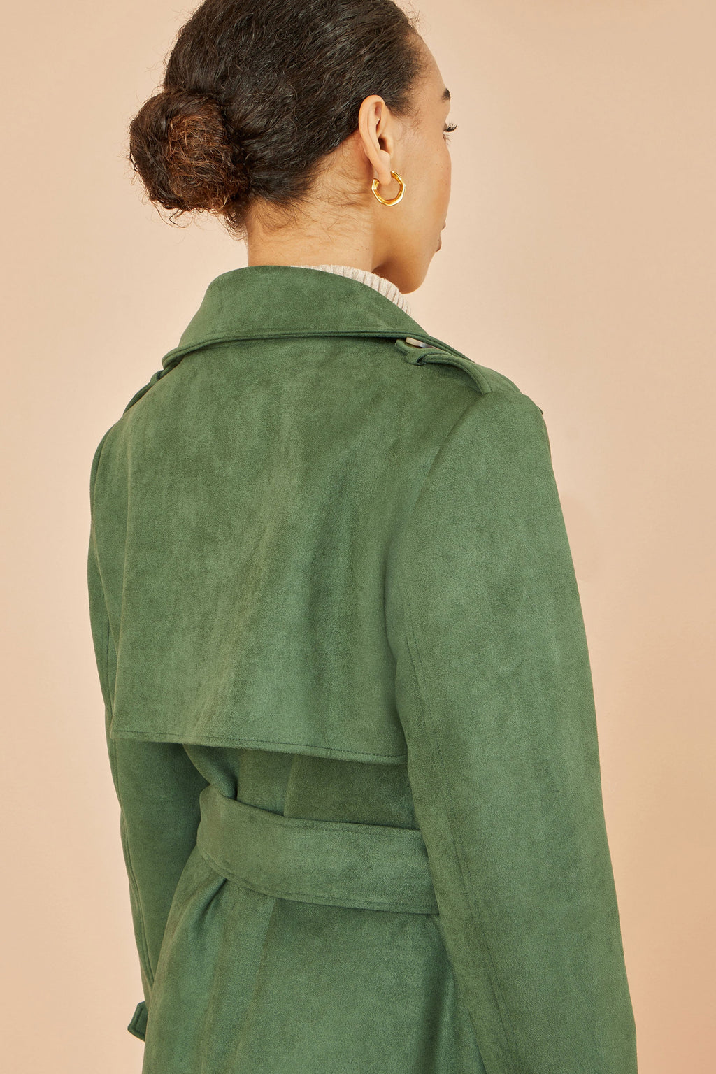 Green Faux Suede Trench Coat - Sizes 8 to 16