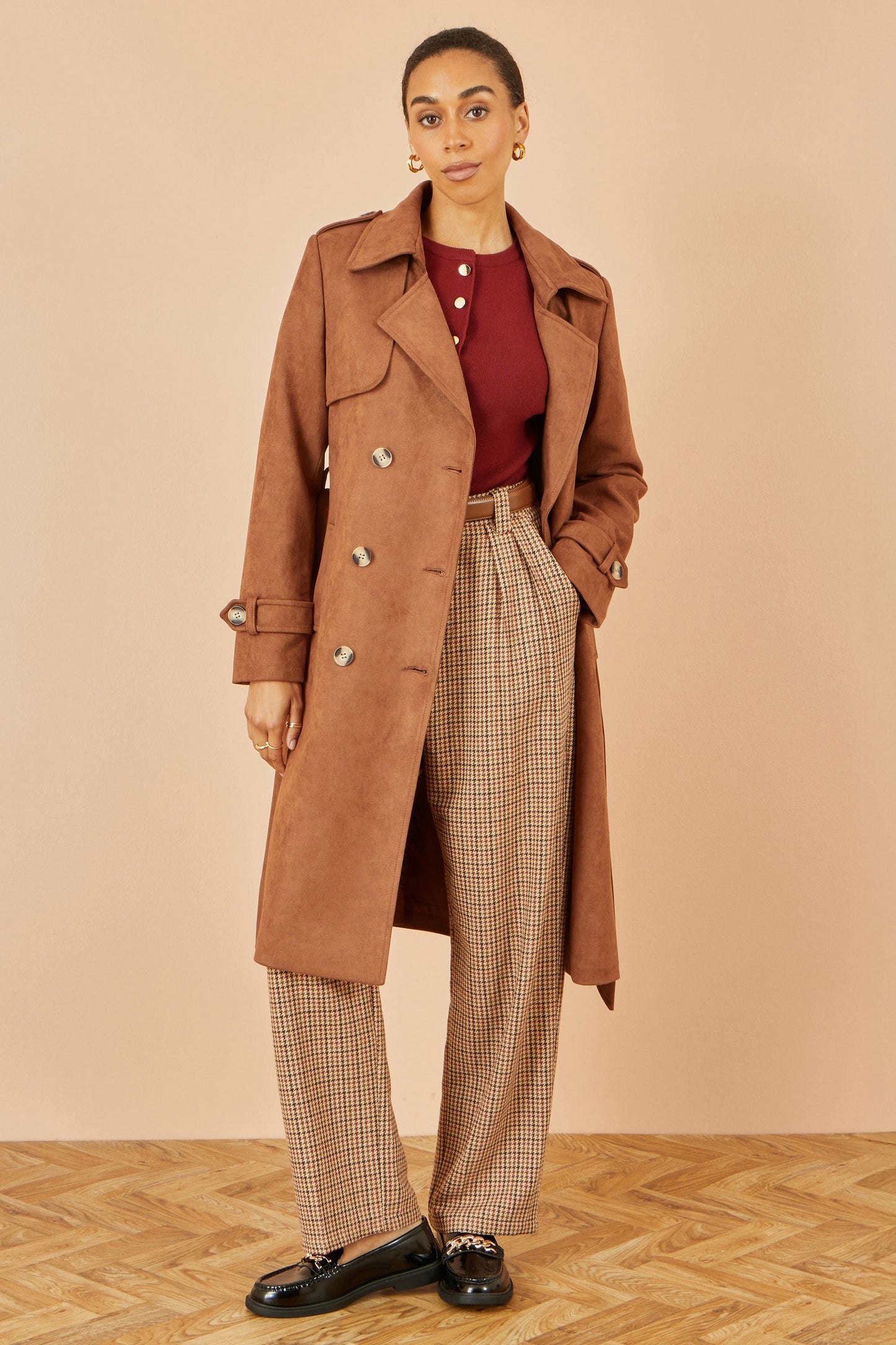 Brown Faux Suede Trench Coat