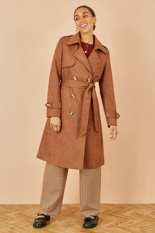 Brown Faux Suede Trench Coat