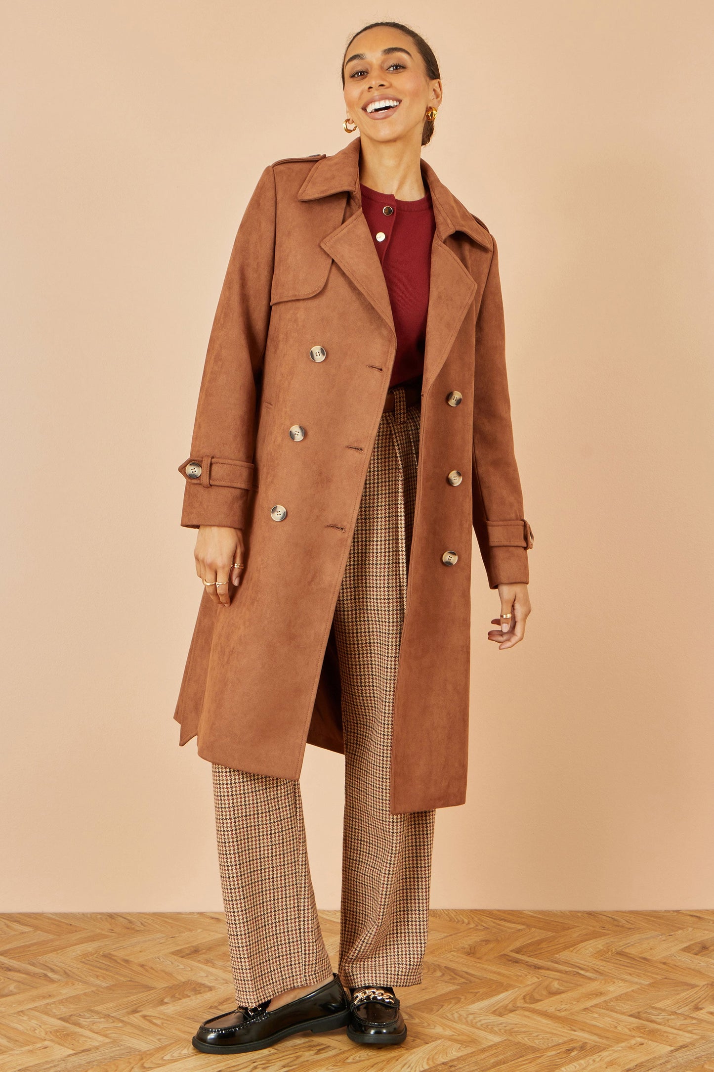 Brown Faux Suede Trench Coat