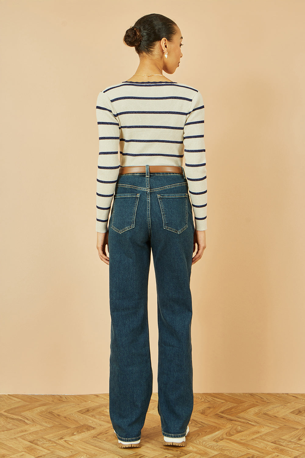 White Metallic Stripe Knitted Ribbed Top
