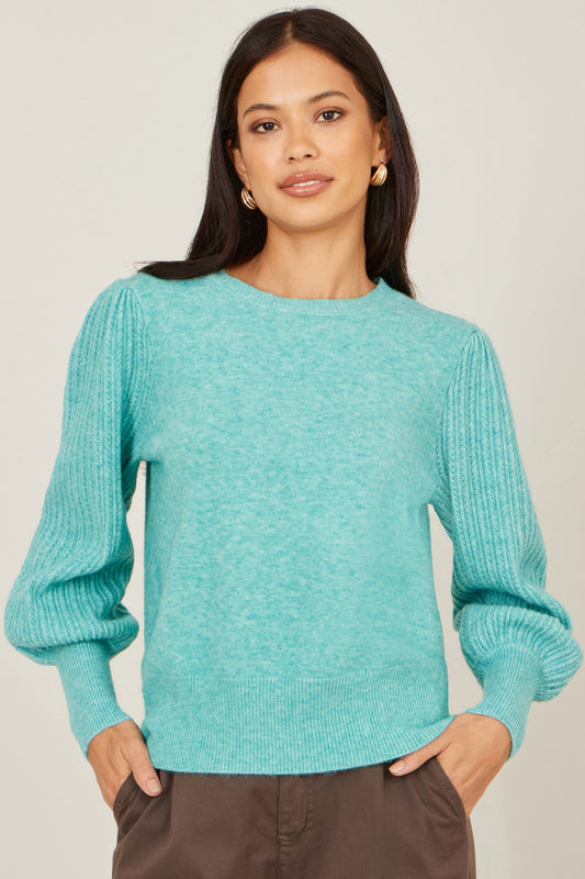 Sea Green Knitted Balloon Sleeve Jumper