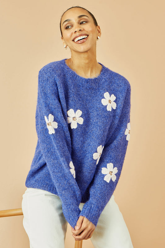 Blue Crochet Flower Jumper
