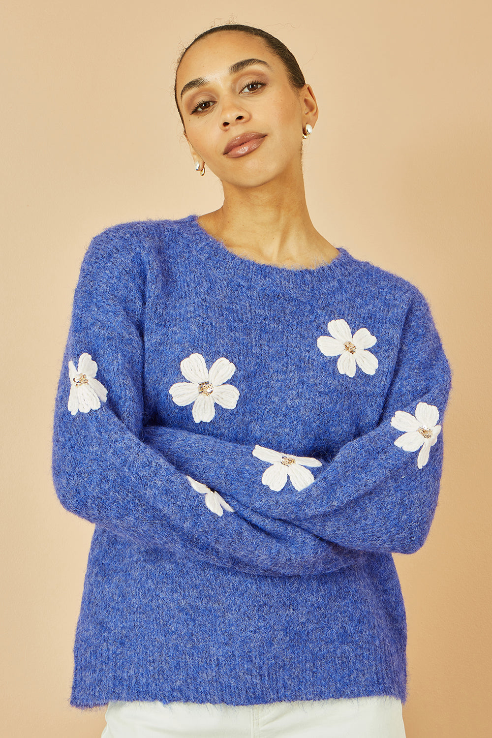Blue Crochet Flower Jumper