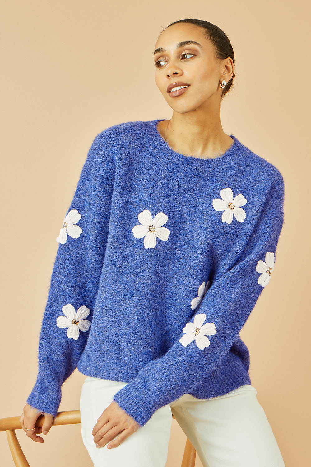 Blue Crochet Flower Jumper