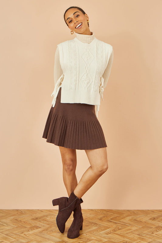Brown Pleated Mini Skirt