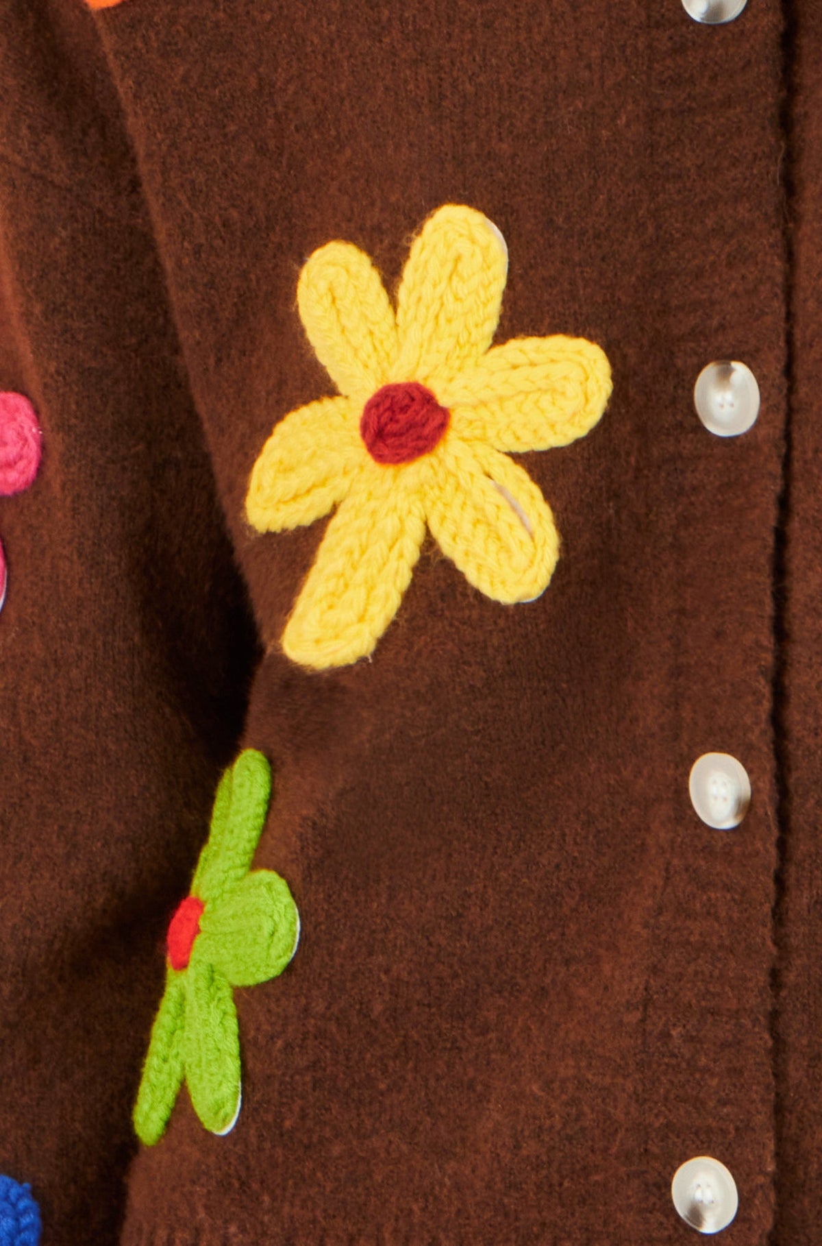 Brown Flower Appliqué Cardigan
