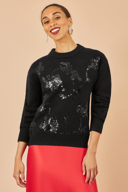 Black Sequin Floral Jumper