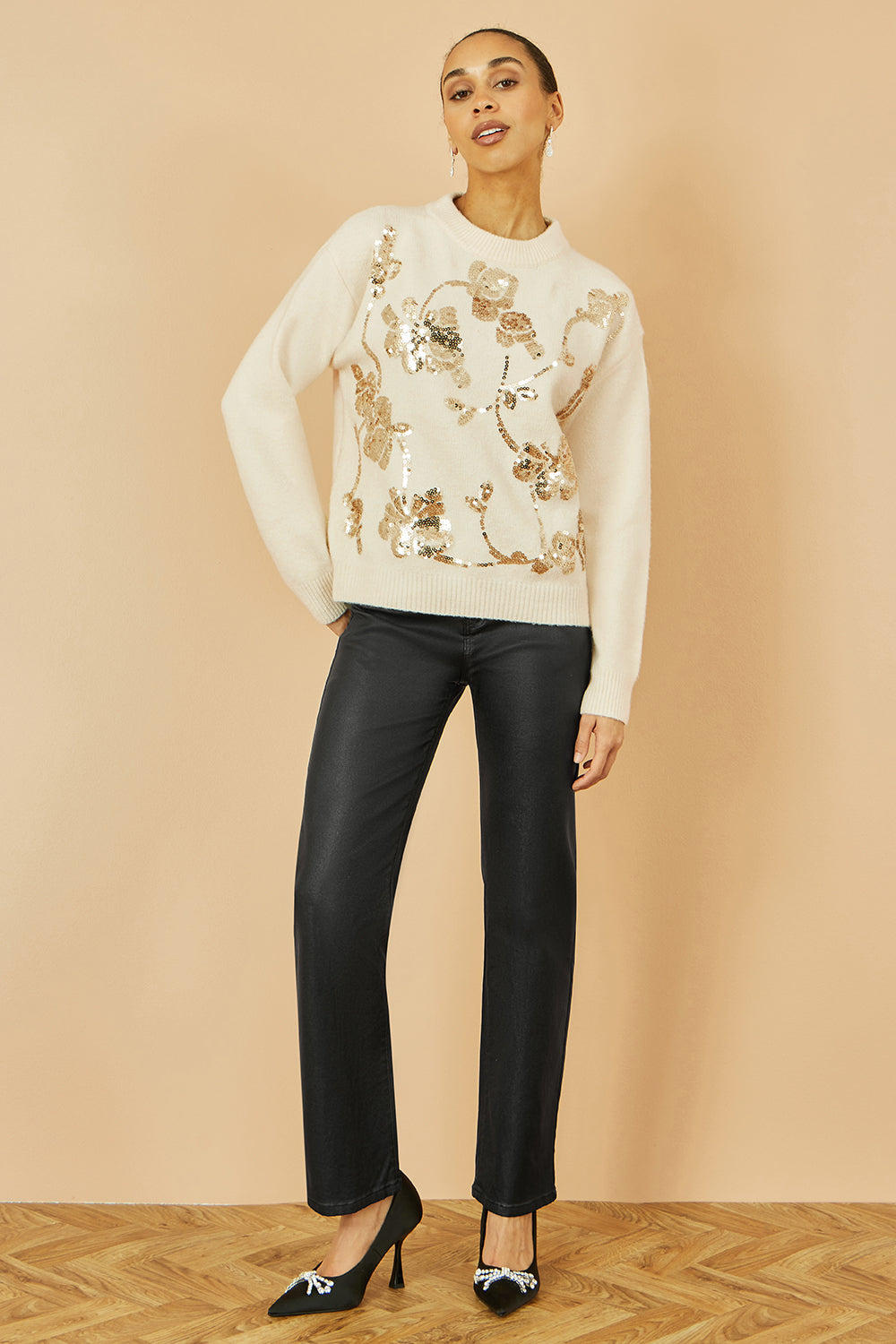 Cream Floral Sequin Jumper