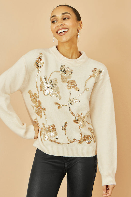 Cream Floral Sequin Jumper