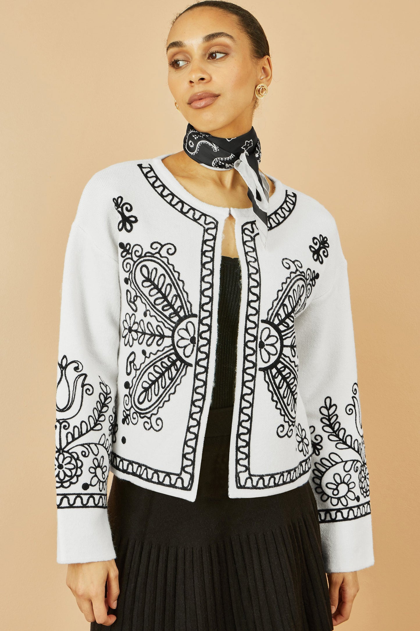 Ivory Folk Embroidered Edge To Edge Cardigan