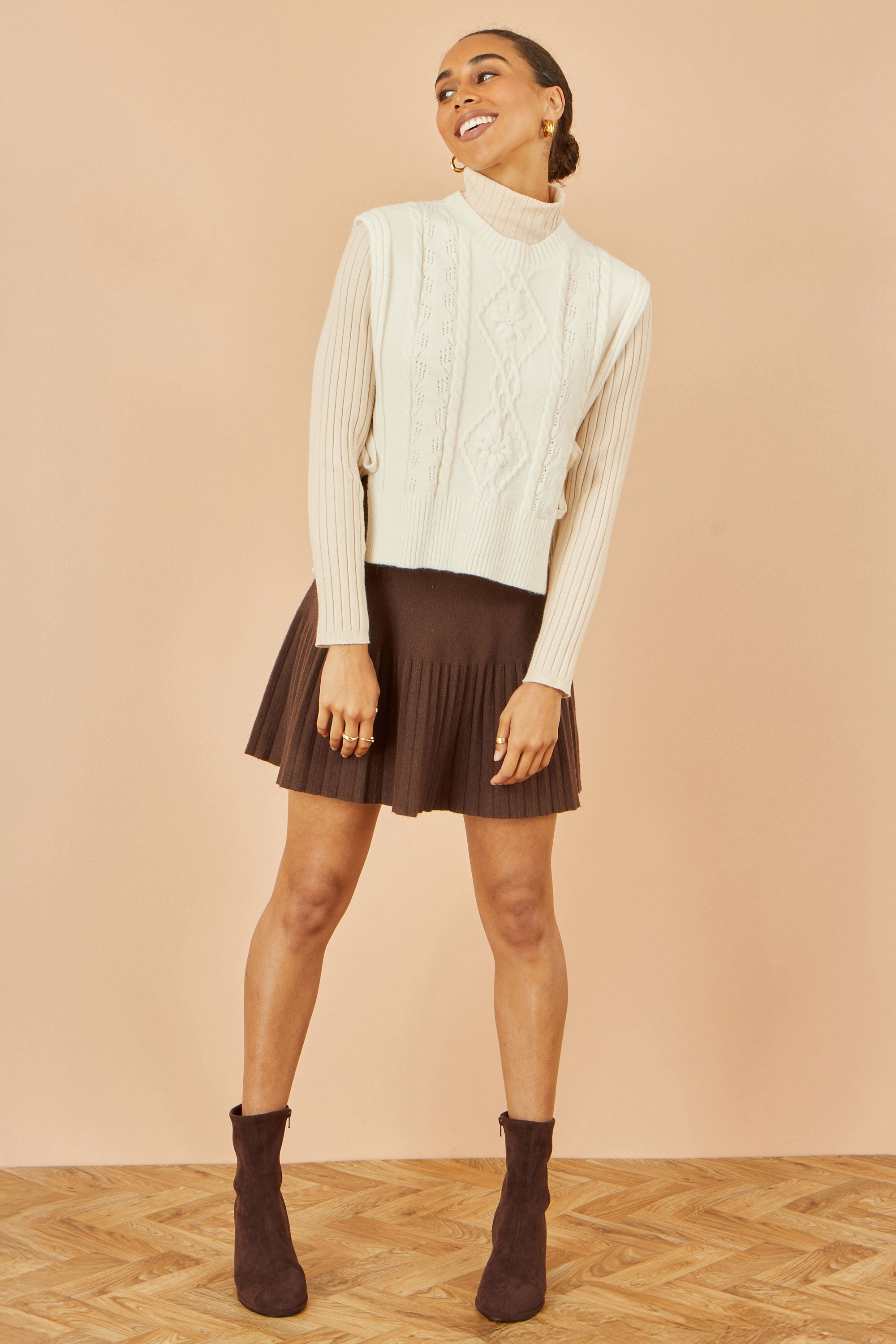 Ivory Flower Cable Knit Tie Side Pullover | JoJo's Fashion House