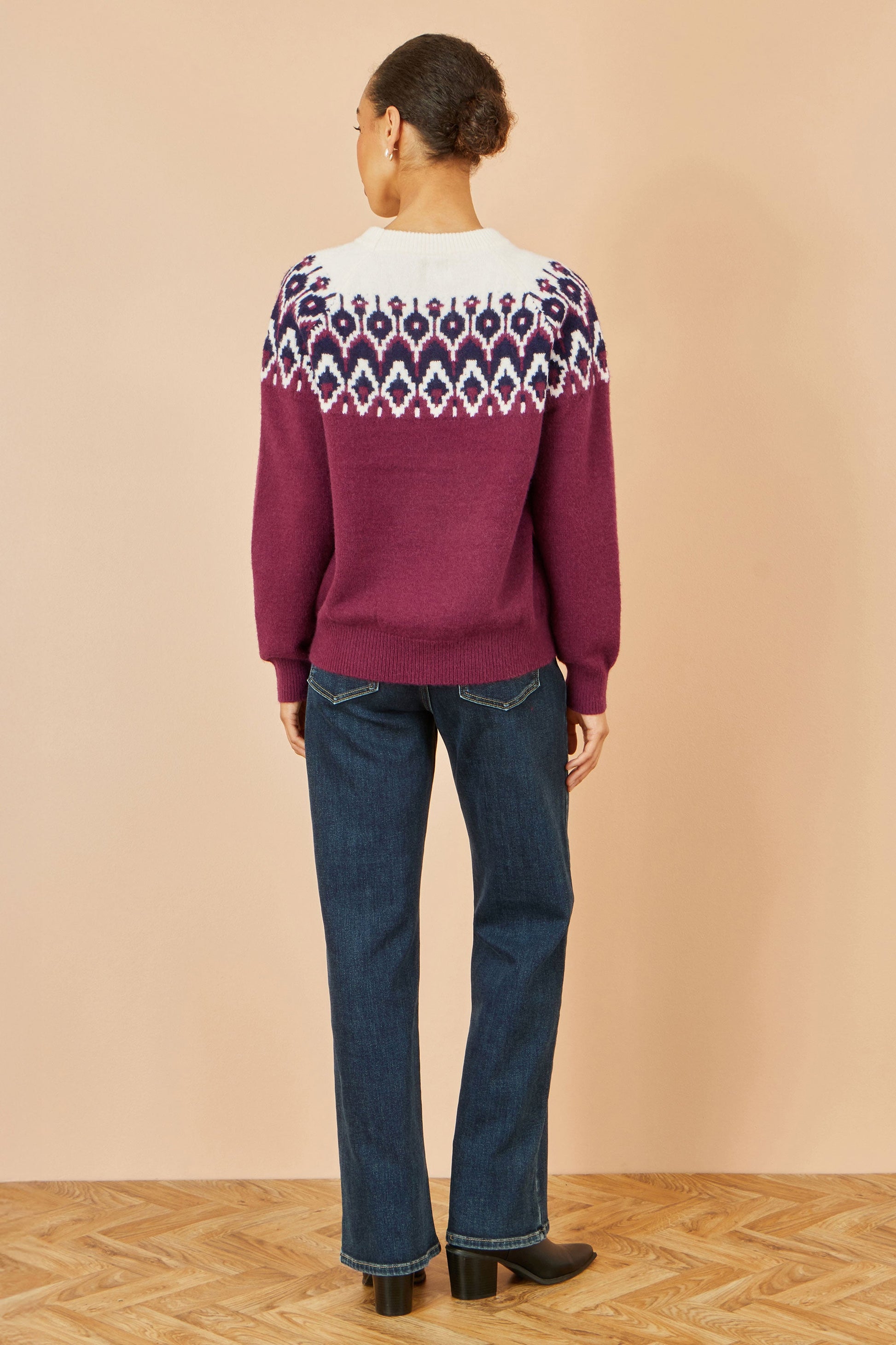 Burgundy Fair isle Relaxed Fit Knitted Jumper