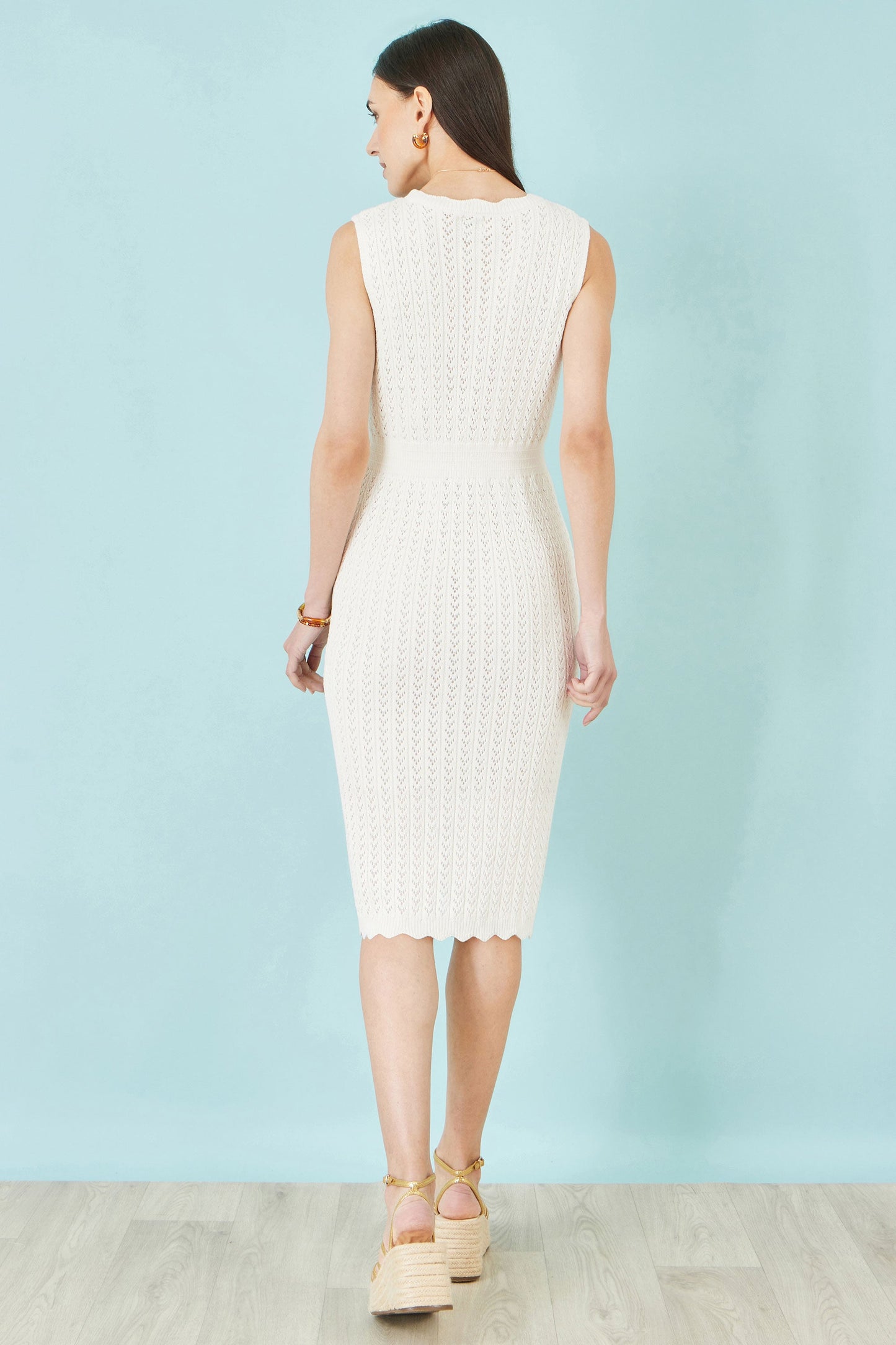 Ivory Cotton Scallop Crochet Knitted Dress