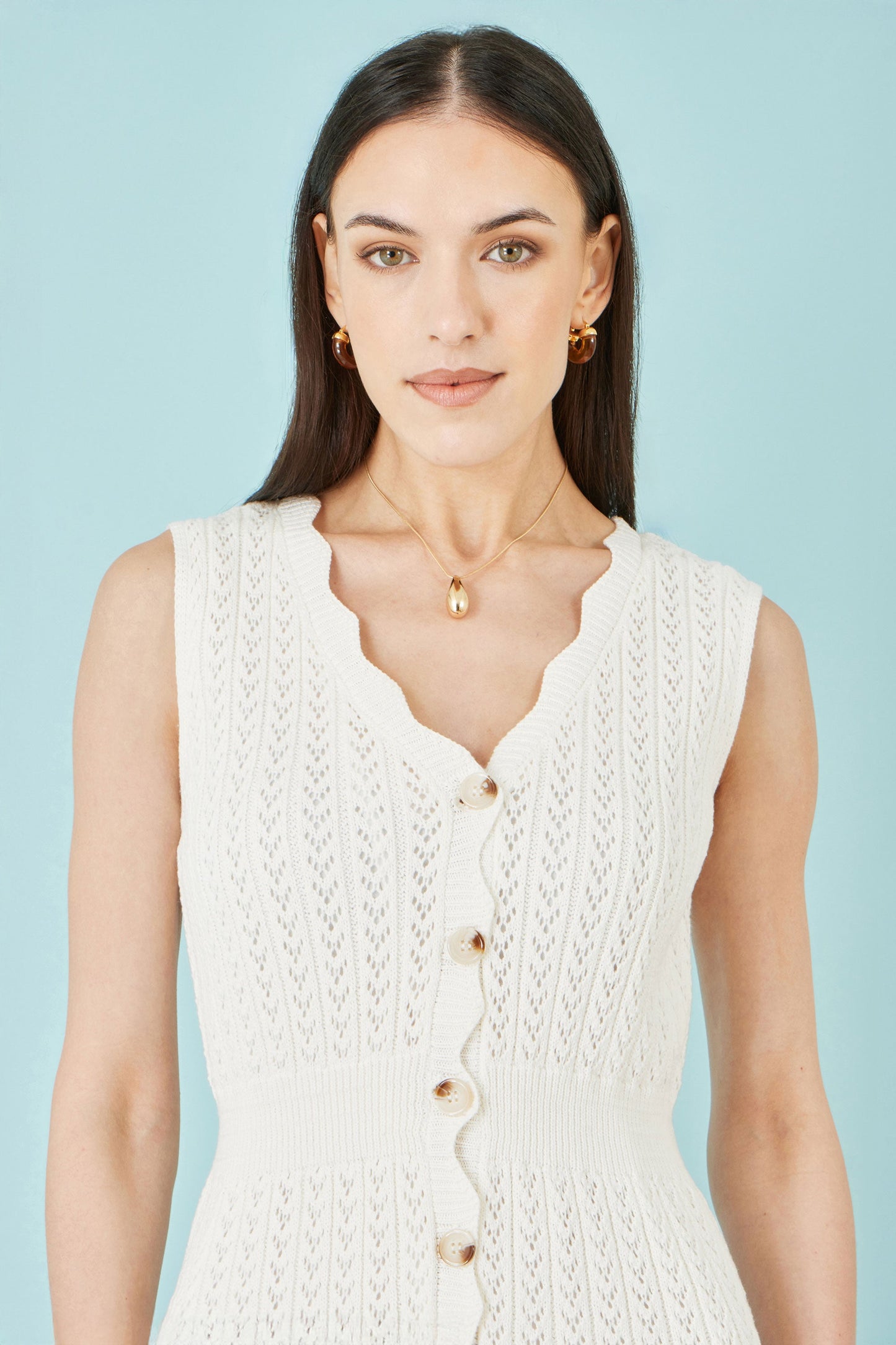 Ivory Cotton Scallop Crochet Knitted Dress