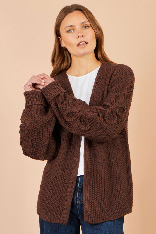 Brown Floral Sleeve Cardigan