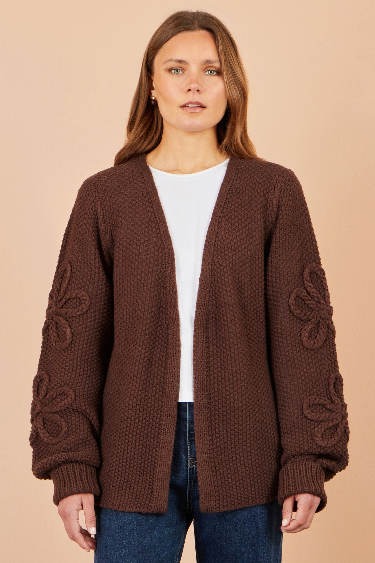 Brown Floral Sleeve Cardigan