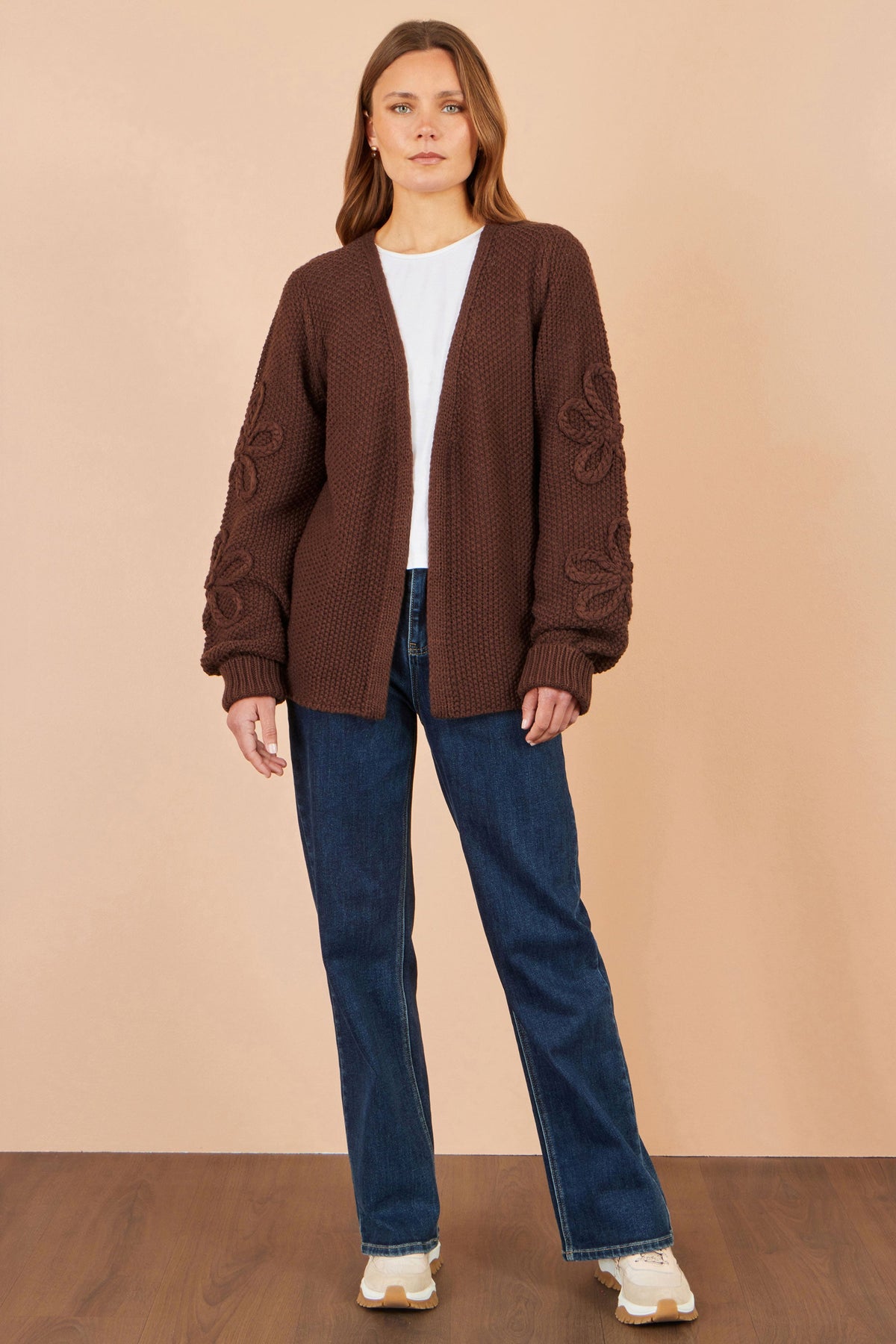 Brown Floral Sleeve Cardigan