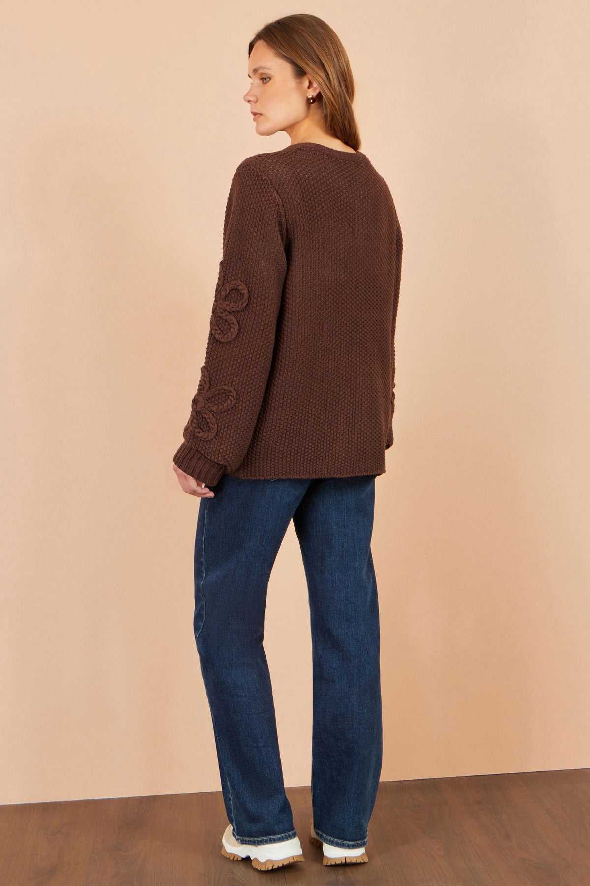 Brown Floral Sleeve Cardigan