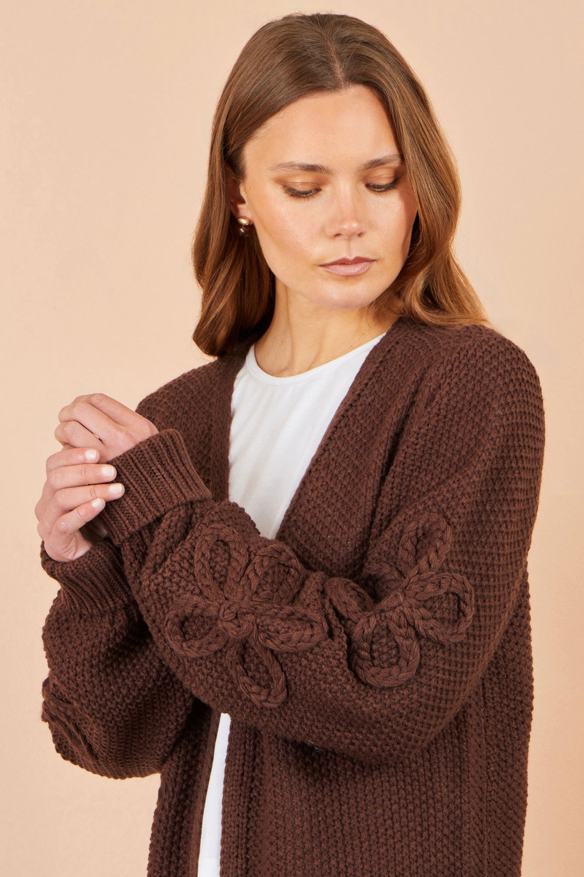 Brown Floral Sleeve Cardigan