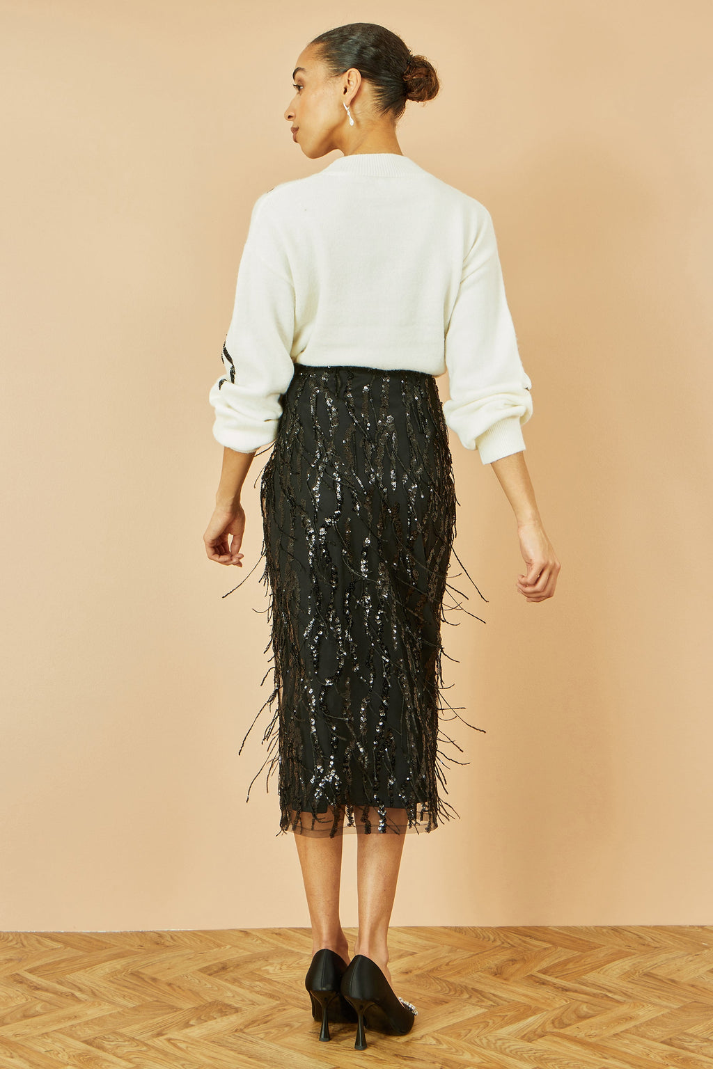 White Sequinned Bow Neckline Jumper