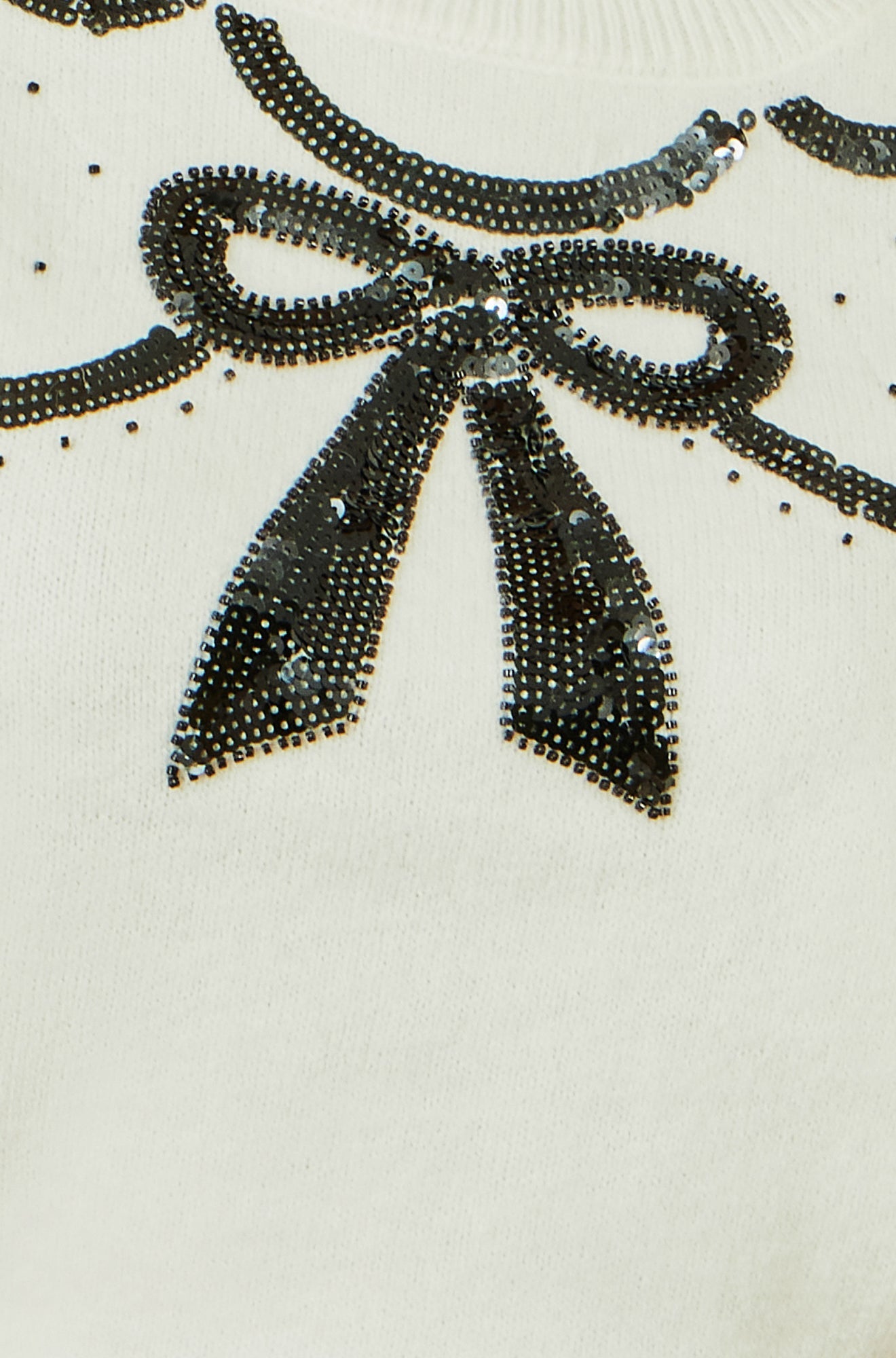 White Sequinned Bow Neckline Jumper