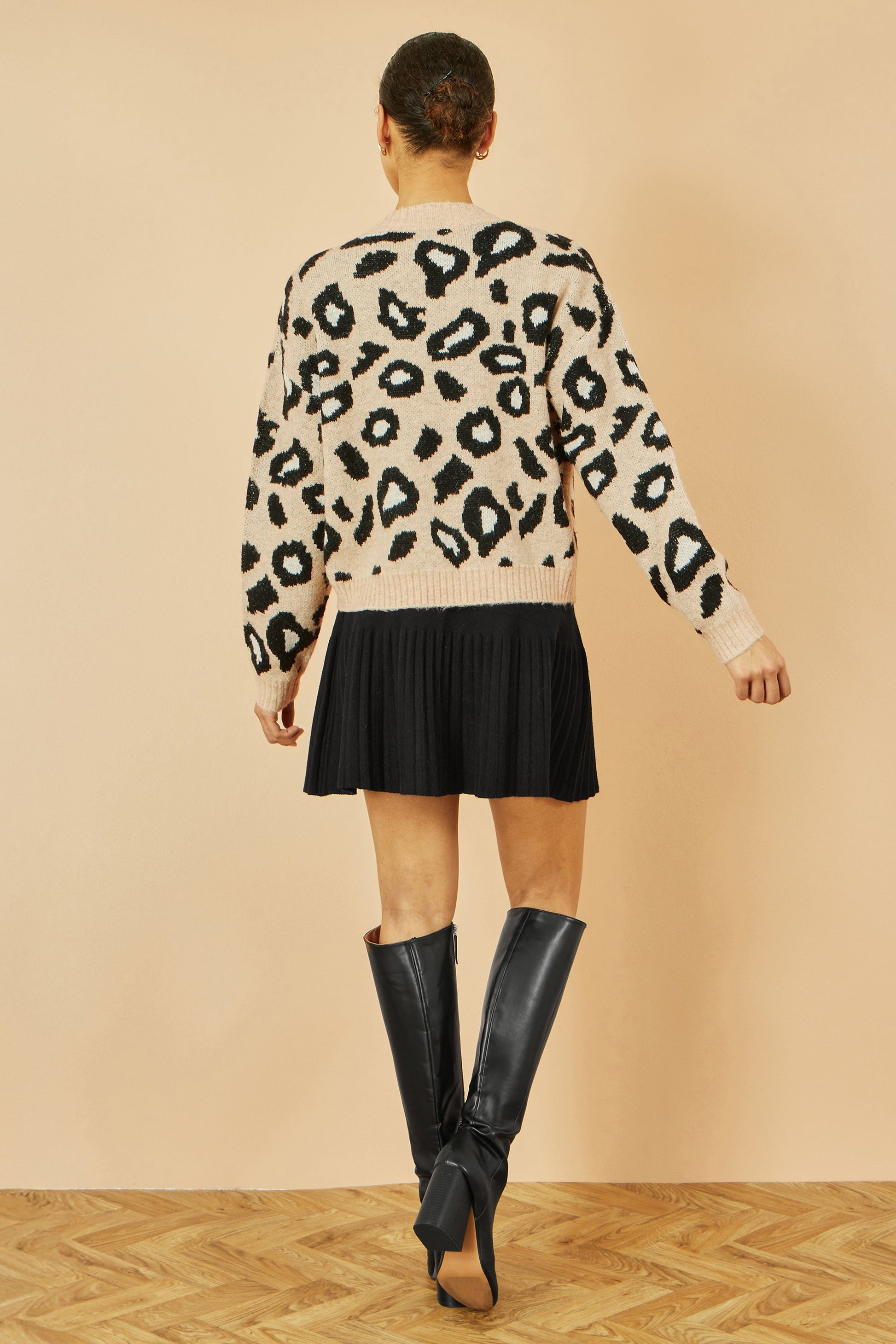 Beige Animal Print Tie Front Cardigan