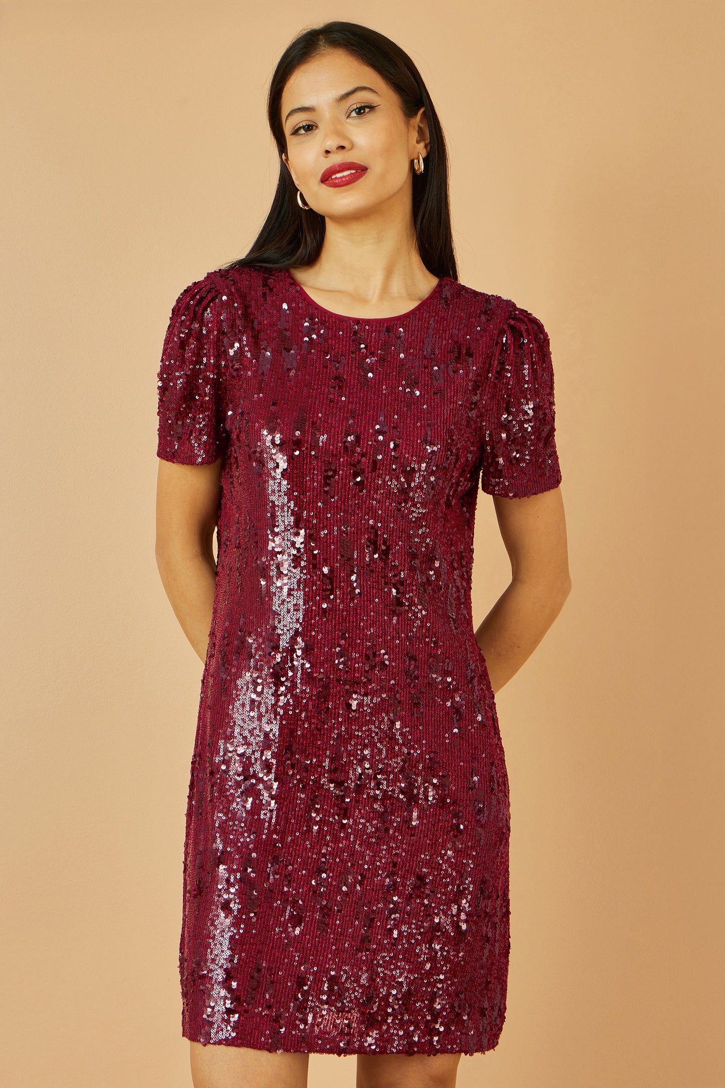 Burgundy Sequin Stretch Tunic Dress - Sizes 8 to 16