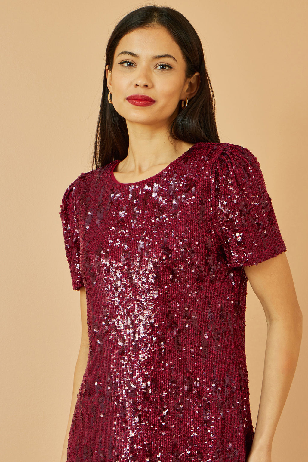 Burgundy Sequin Stretch Tunic Dress - Sizes 8 to 16