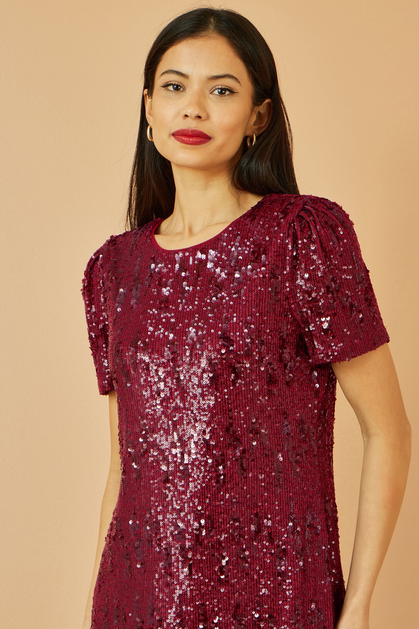 Burgundy Sequin Stretch Tunic Dress - Sizes 8 to 16