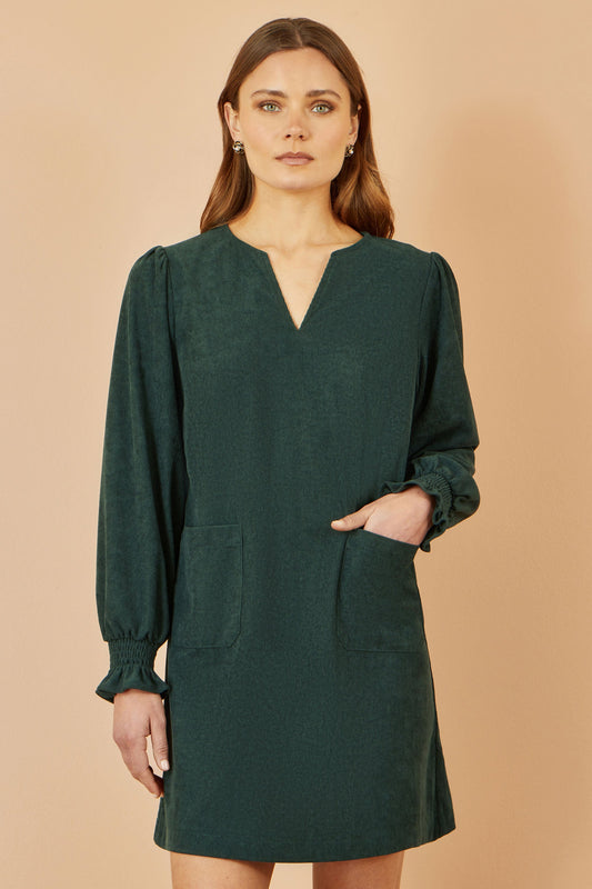 Green Cord Tunic With Ruched Sleeve
