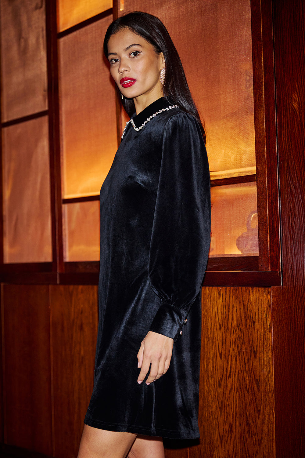 Black Velvet Diamante Dress