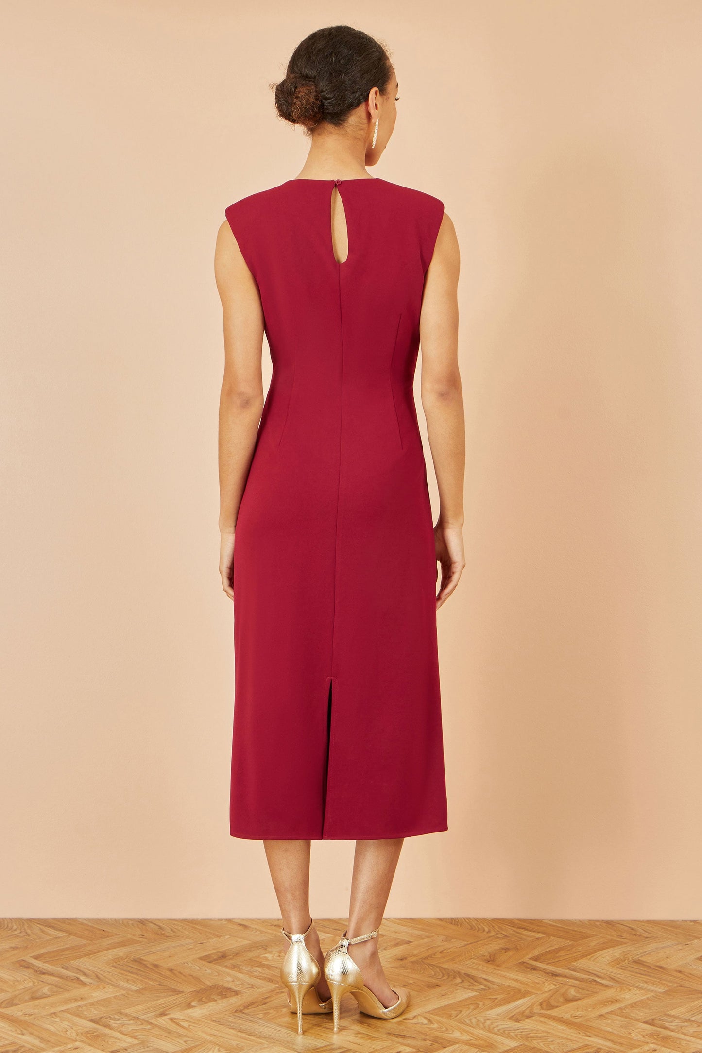 Burgundy Buckle Detail Ruched Dress - Sizes 8 to 16