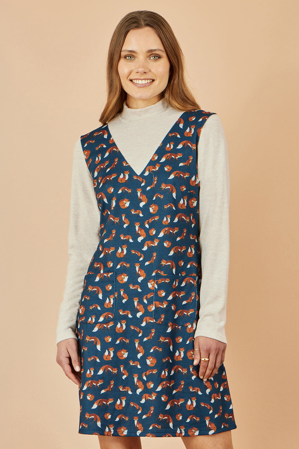 Navy Fox Print Tunic Dress