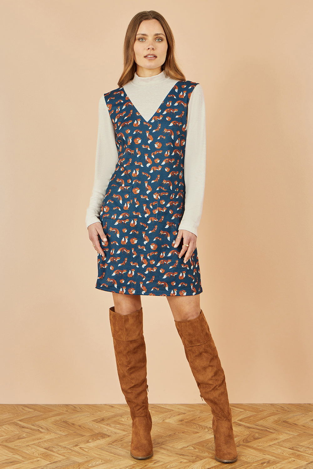 Navy Fox Print Tunic Dress