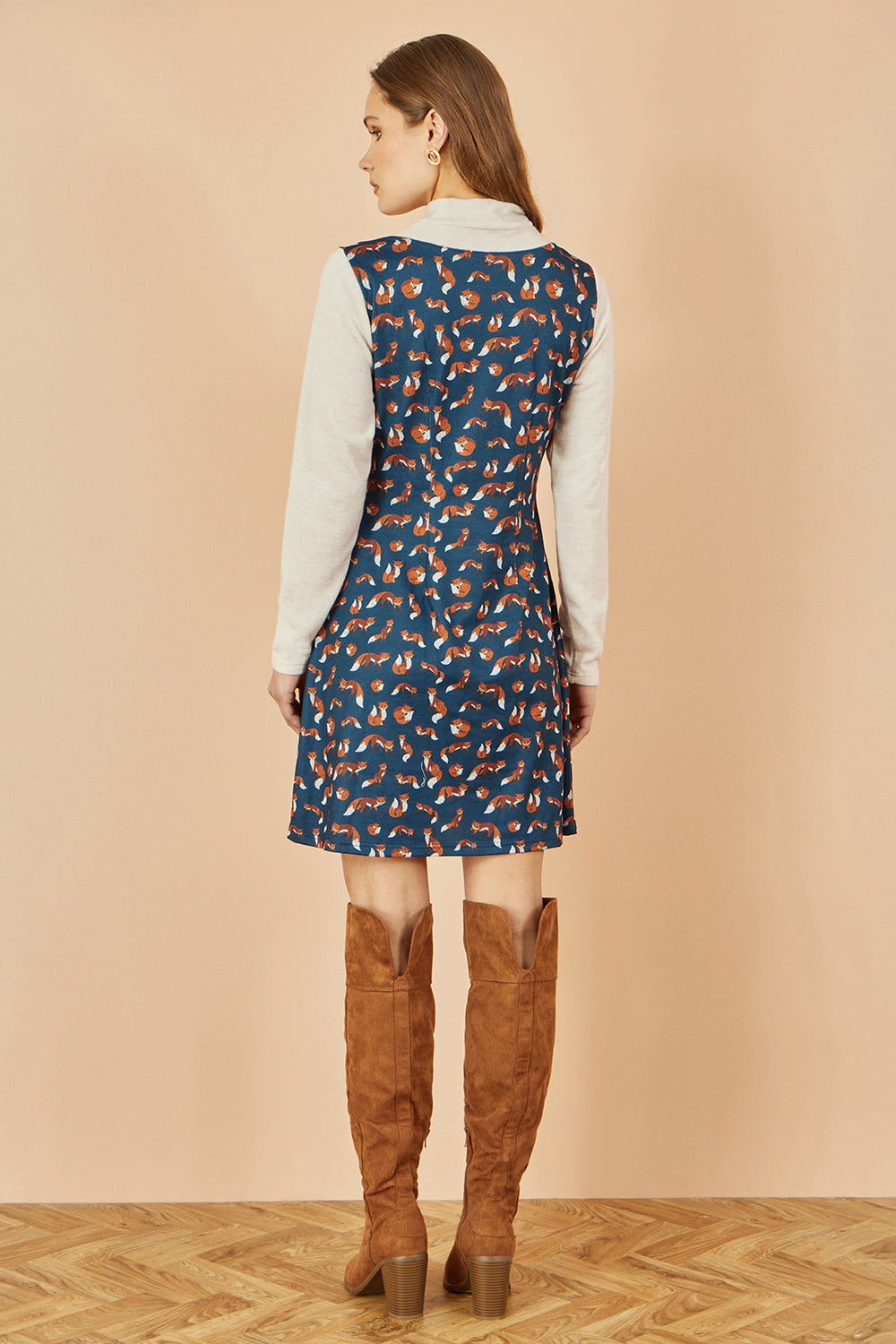 Navy Fox Print Tunic Dress