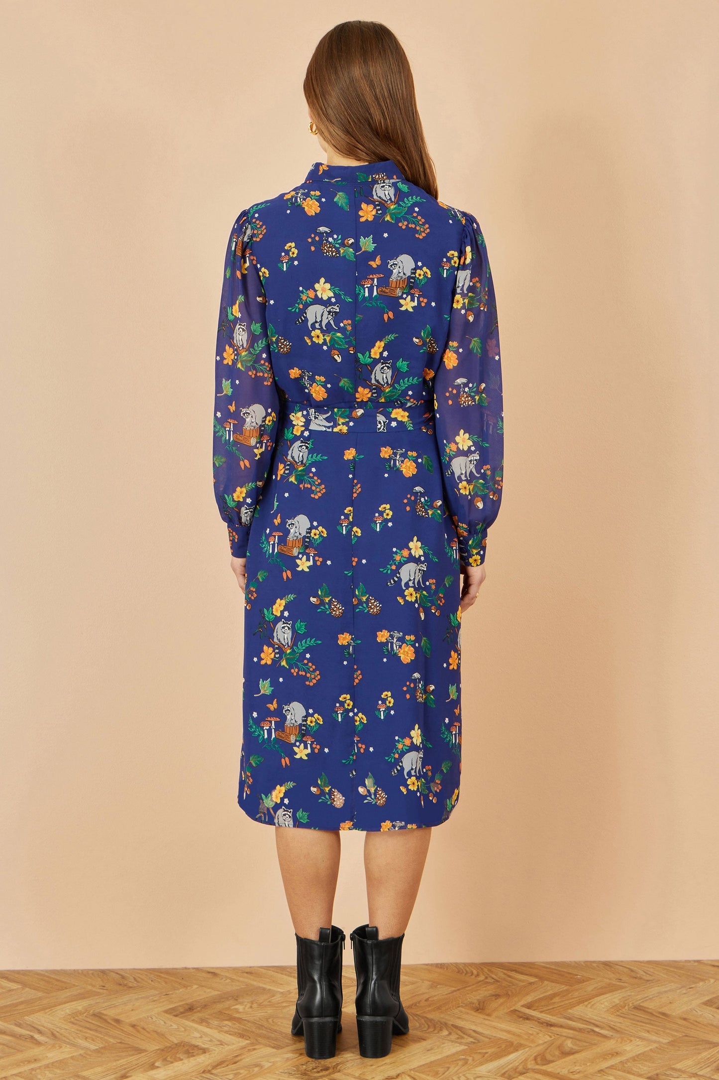Recycled Navy Raccoon Print Shirt Midi Dress