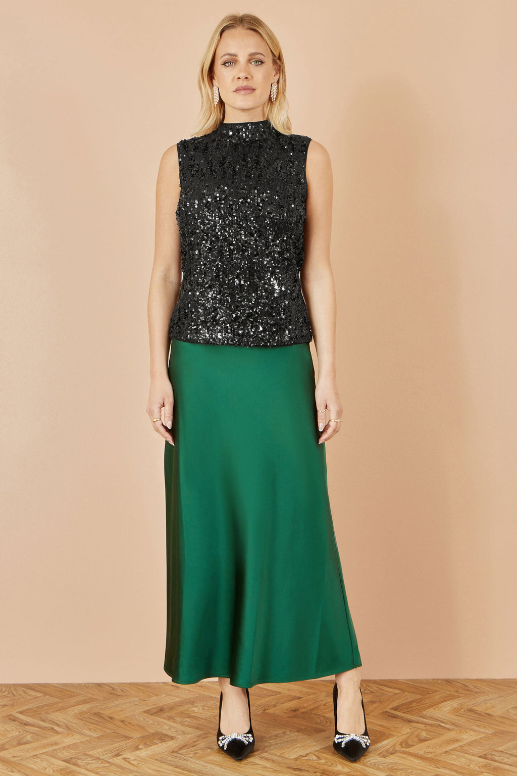 Black Sequin High Neck Top - Sizes 8 to 16