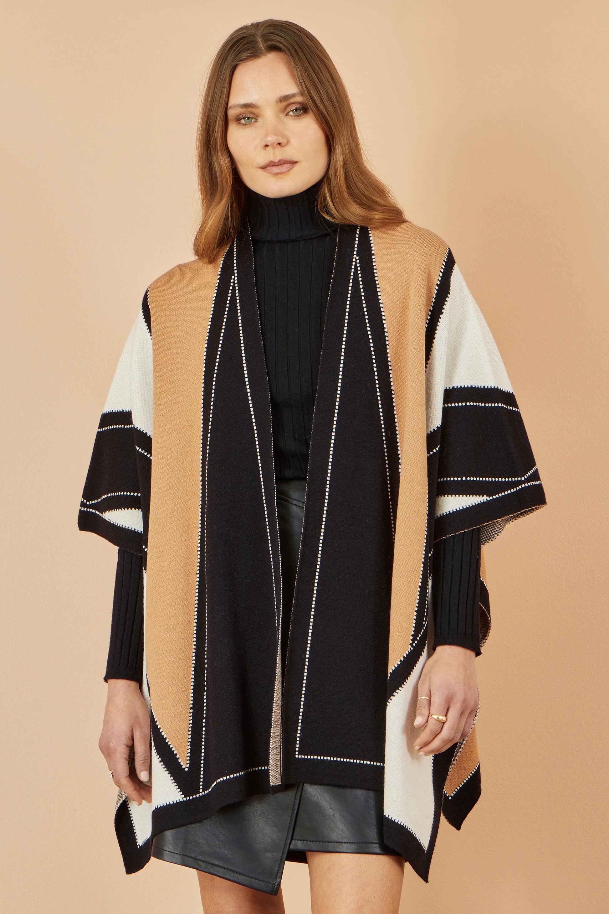 Brown Colour Block Cape