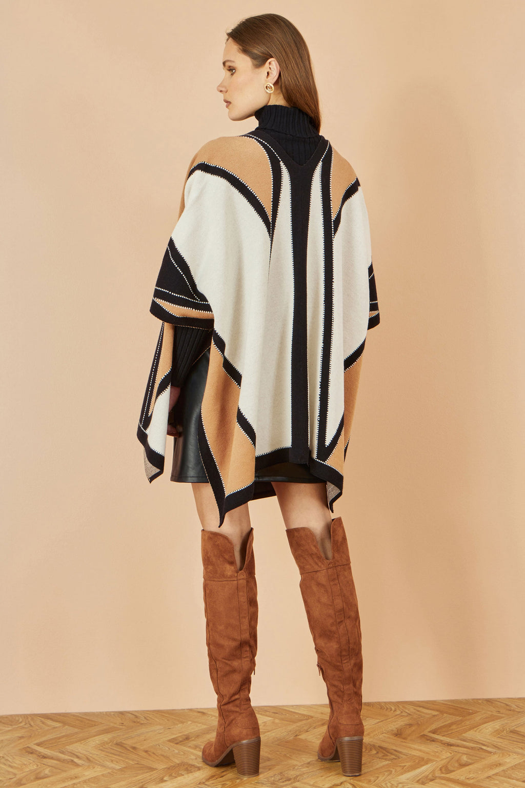 Brown Colour Block Cape