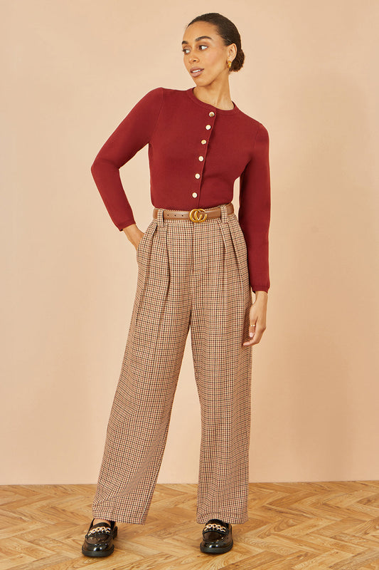Brown Check Wide Leg Trousers