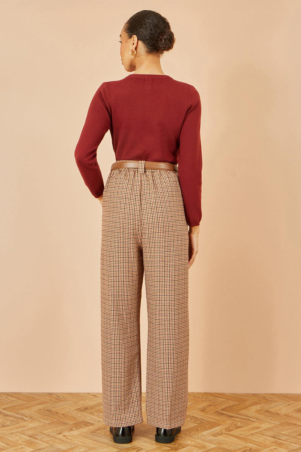 Brown Check Wide Leg Trousers