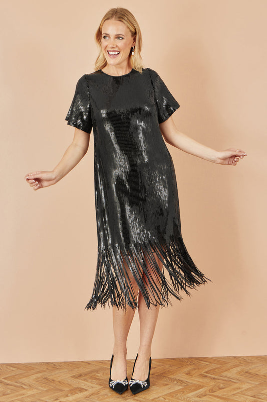 Black Sequin Tassel Dress